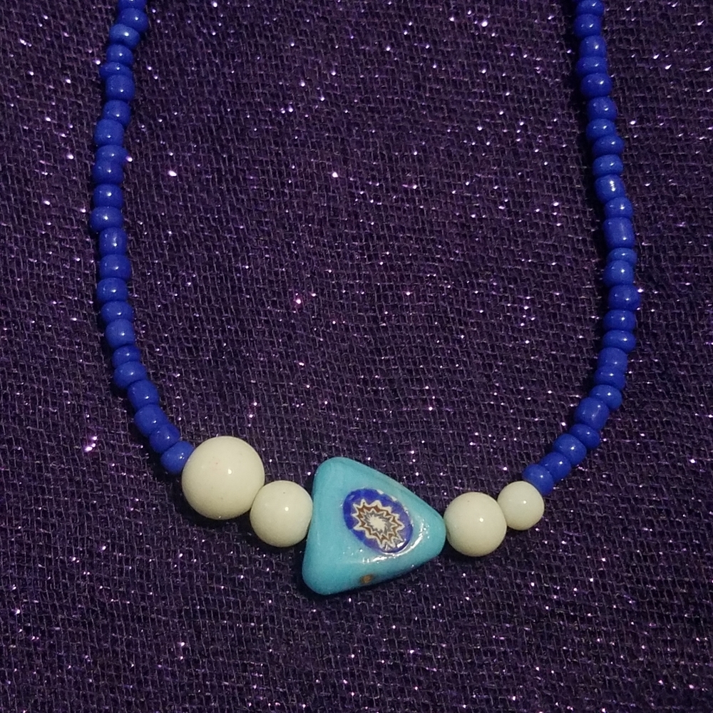 Blue Flower Triangle Necklace